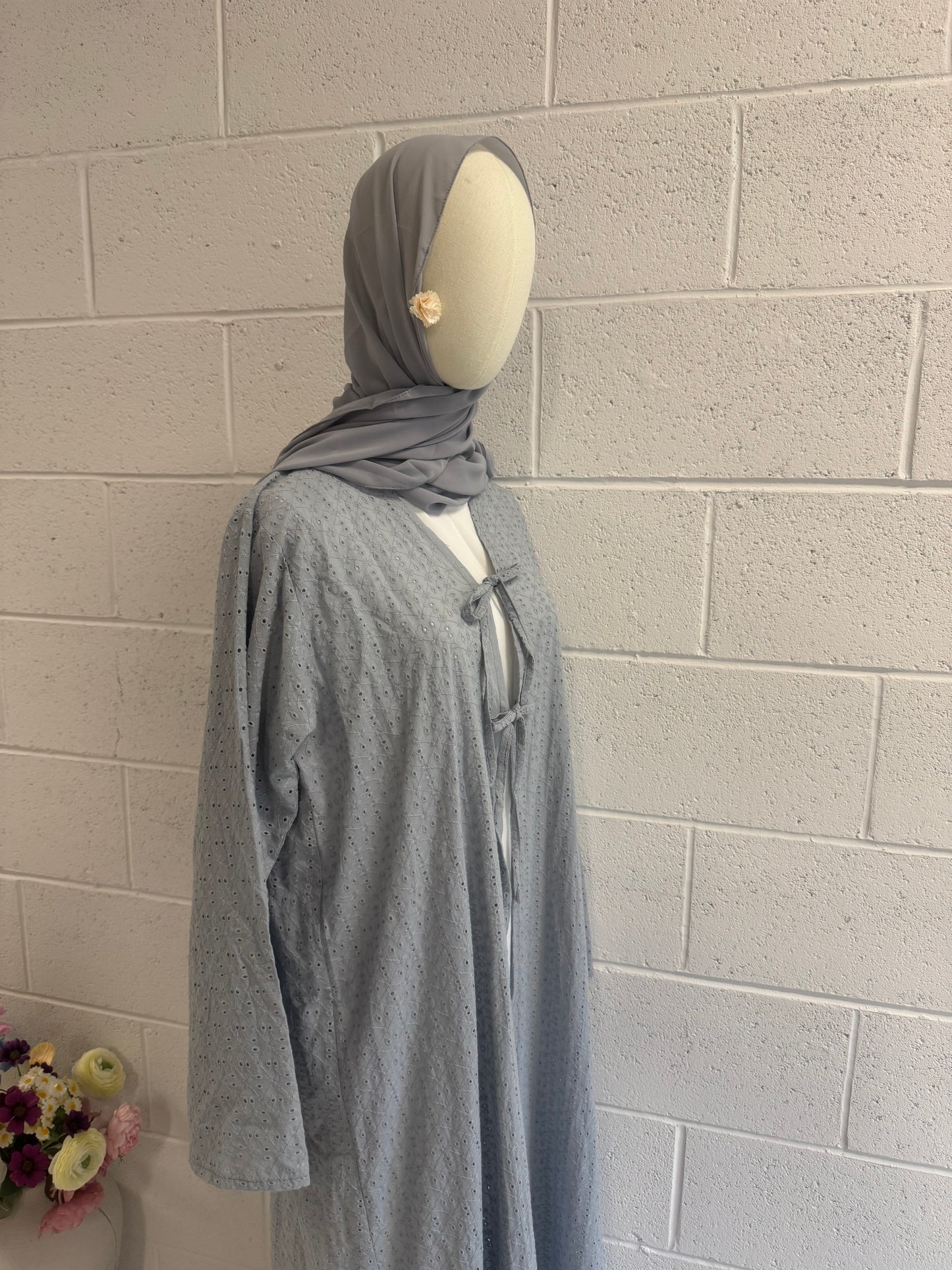 Hafsa-Front-Tie-Blue Cotton Abaya+hijab