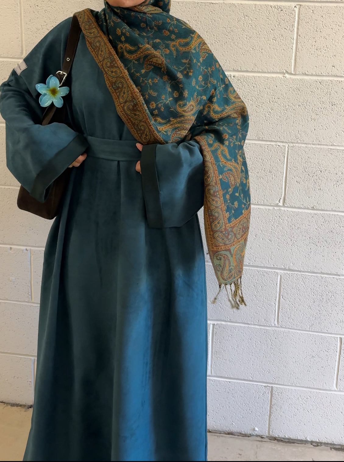 Haya-Suede Winter Abaya-Dark Teal