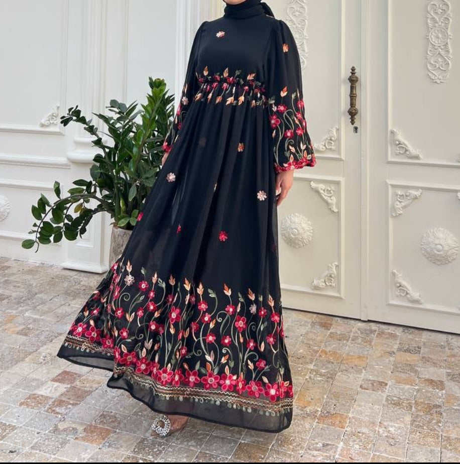 Ilham-Embroidered Black Dress