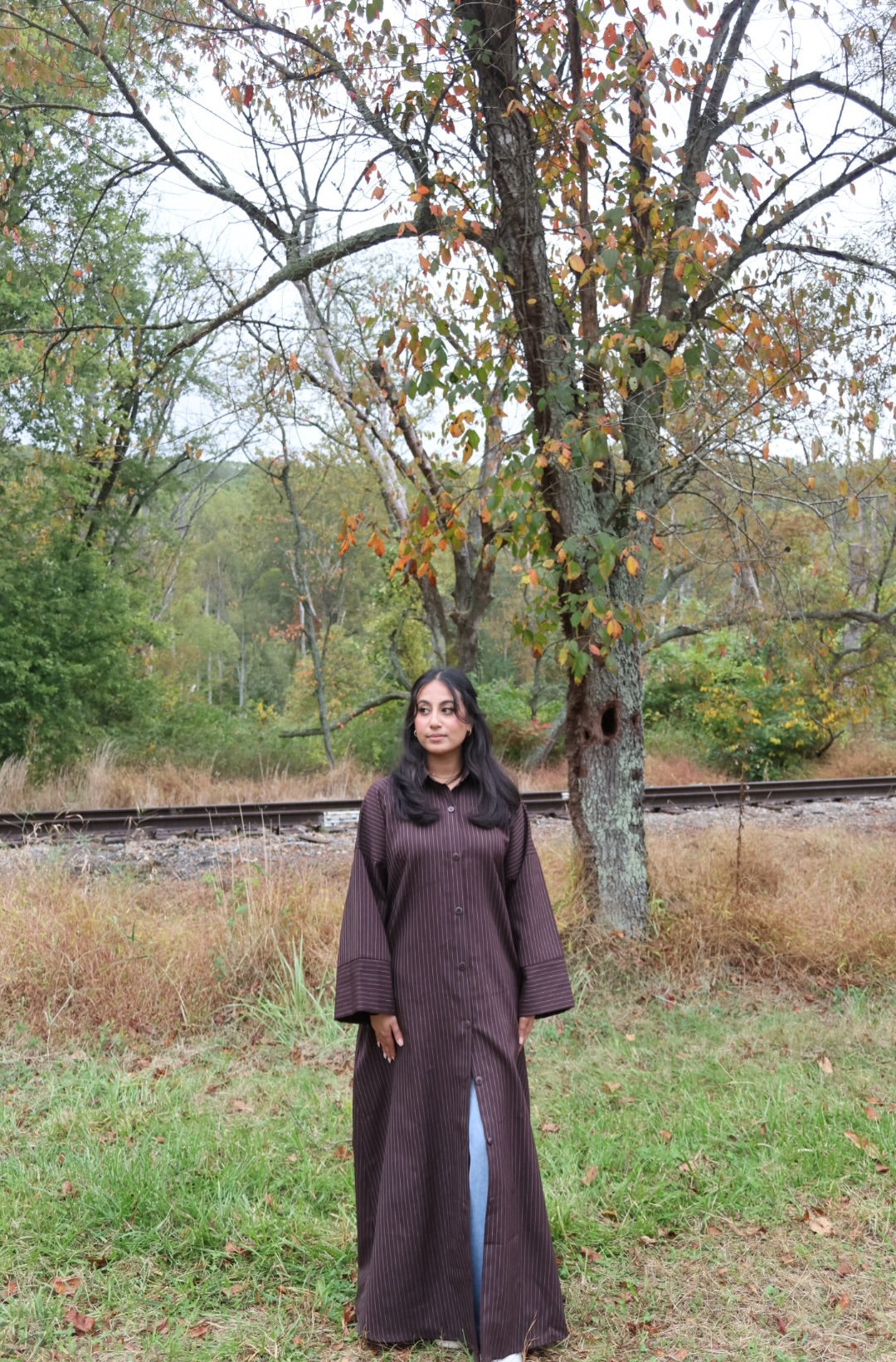 Button- Shirt Abaya+Hijab- Coffee