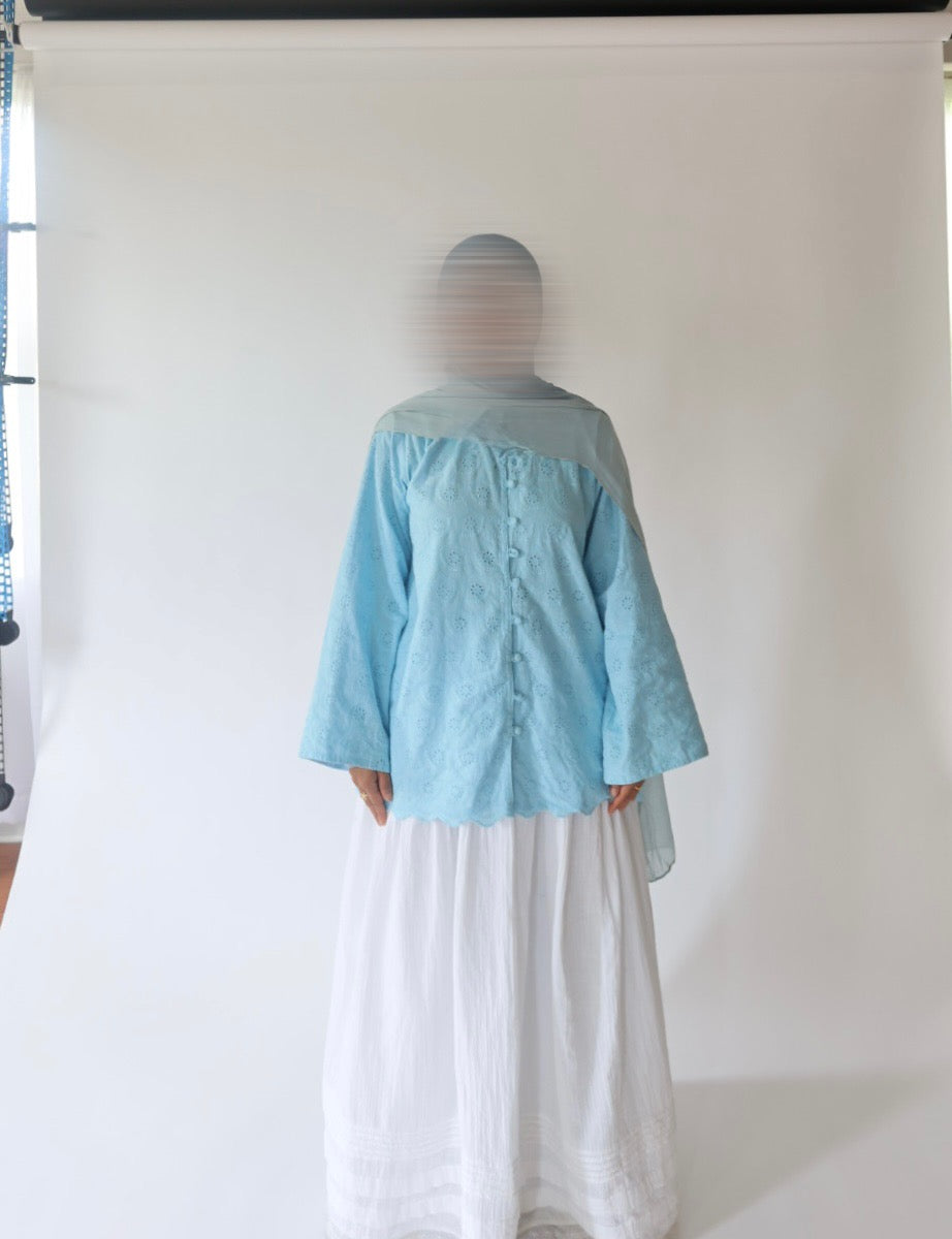 Aya-Front Button-Cotton Top-Blue