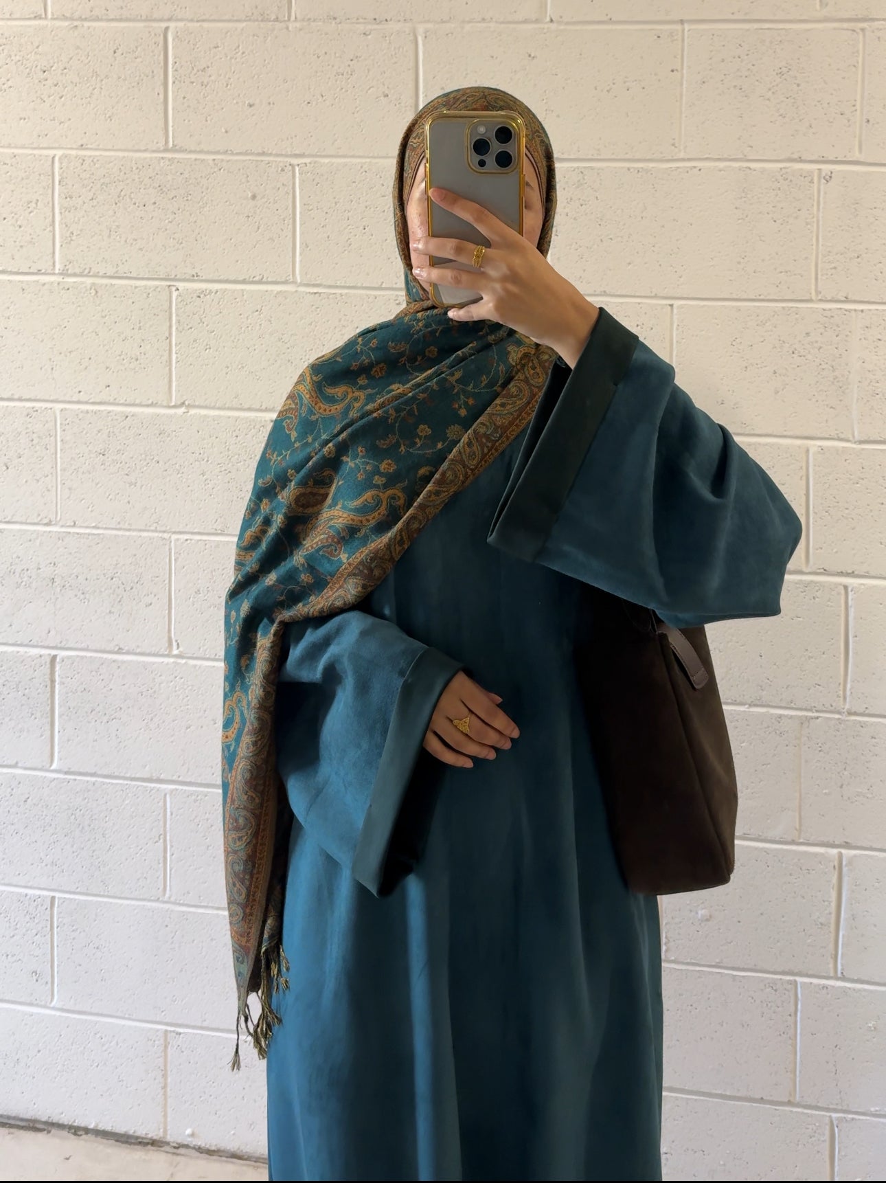 Haya-Suede Winter Abaya-Dark Teal