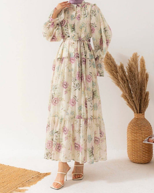 Floral Chiffon Maxi Dress-Pink Rose