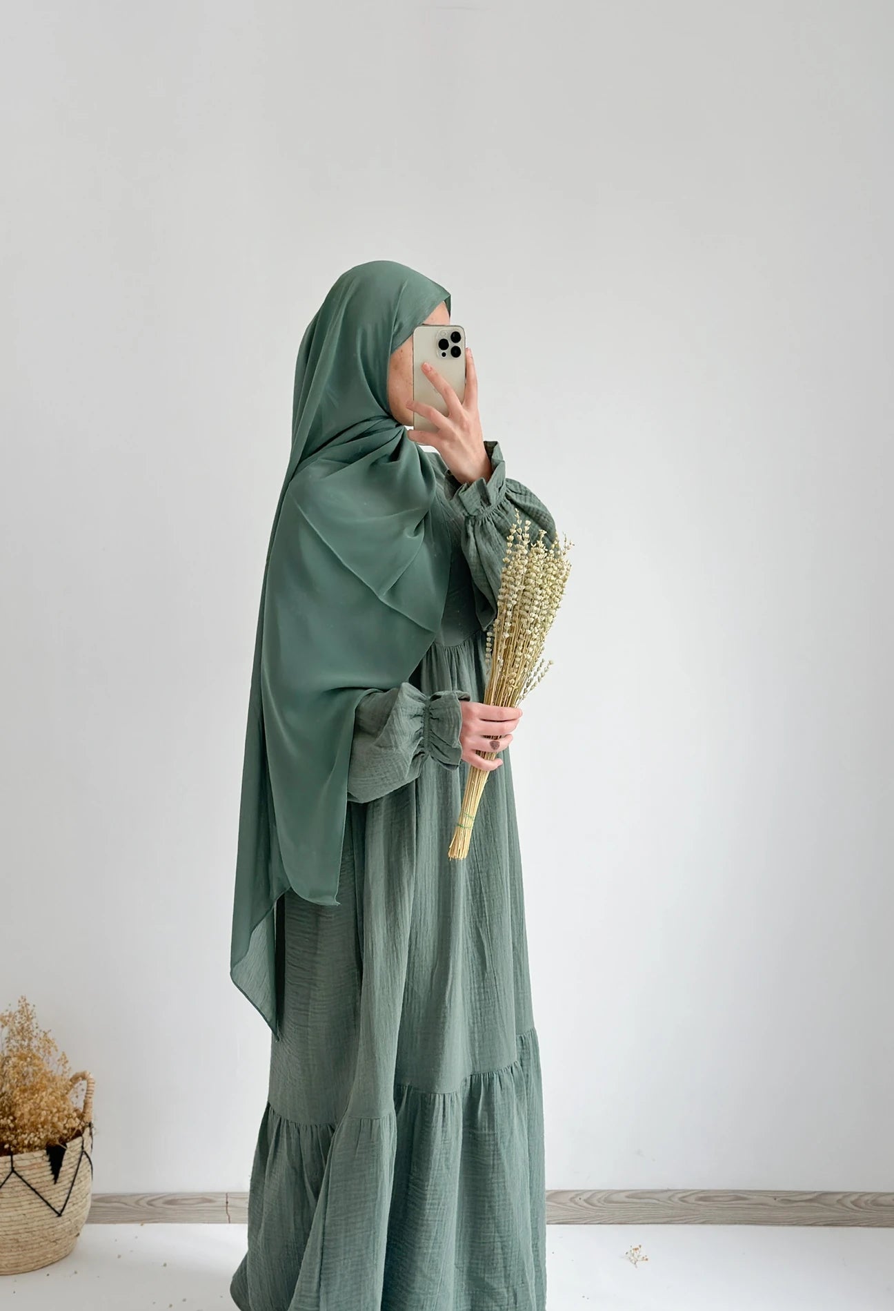 Muslin Maxi Dress-Green