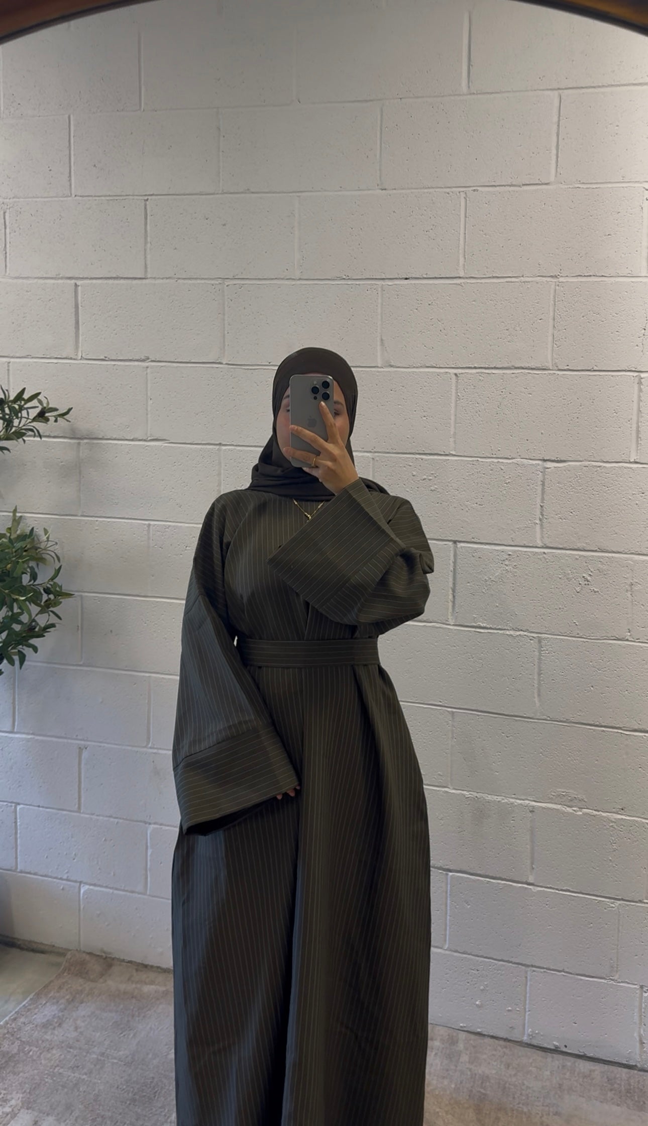 Stripe Abaya+Hijab-Dark Olive