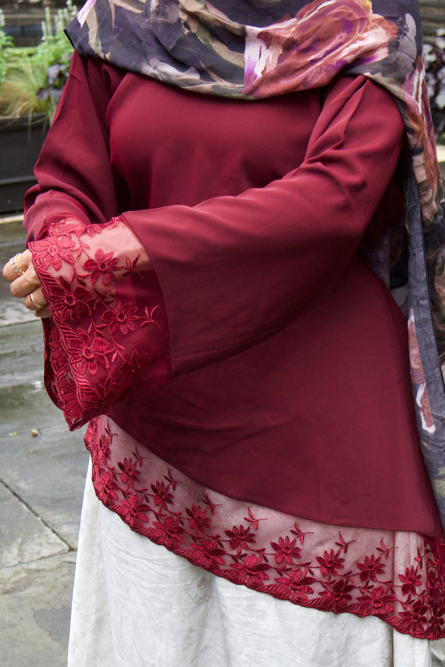Ella- Asymmetrical-Lace Top-Maroon