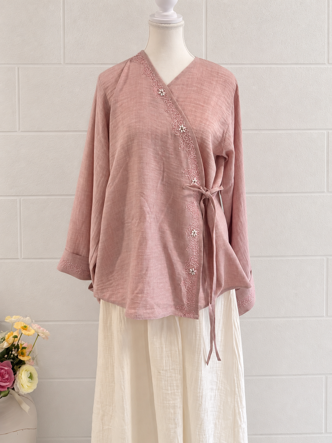 Hana-Handwork Blouse- Pink