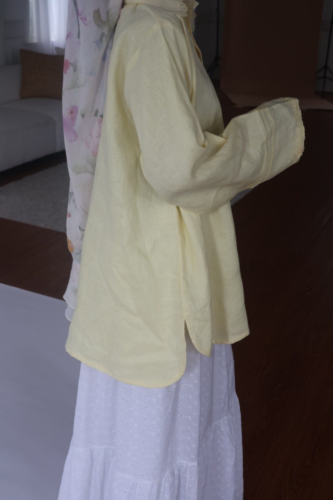 Linen-Butter Yellow-Lace Detail- Shirt