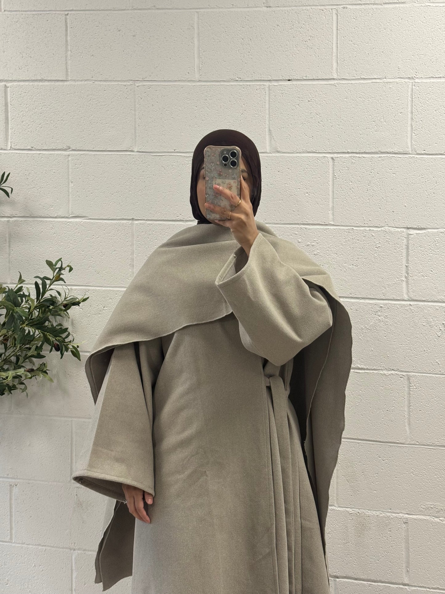 Wool Abaya Coat-Matching Shawl-Beige