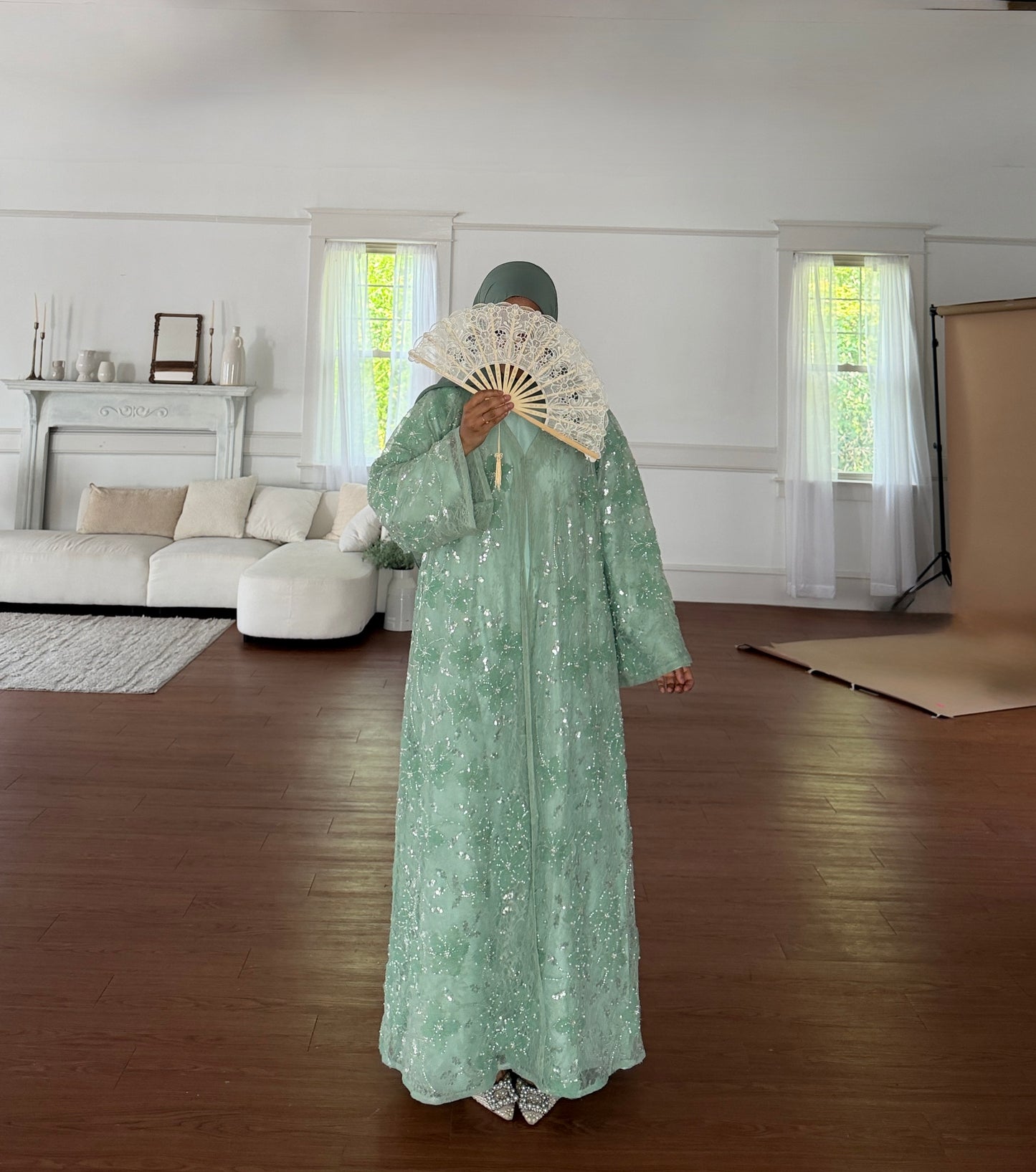 Jasmine -Lace Embellished-Four Piece-Abaya Set