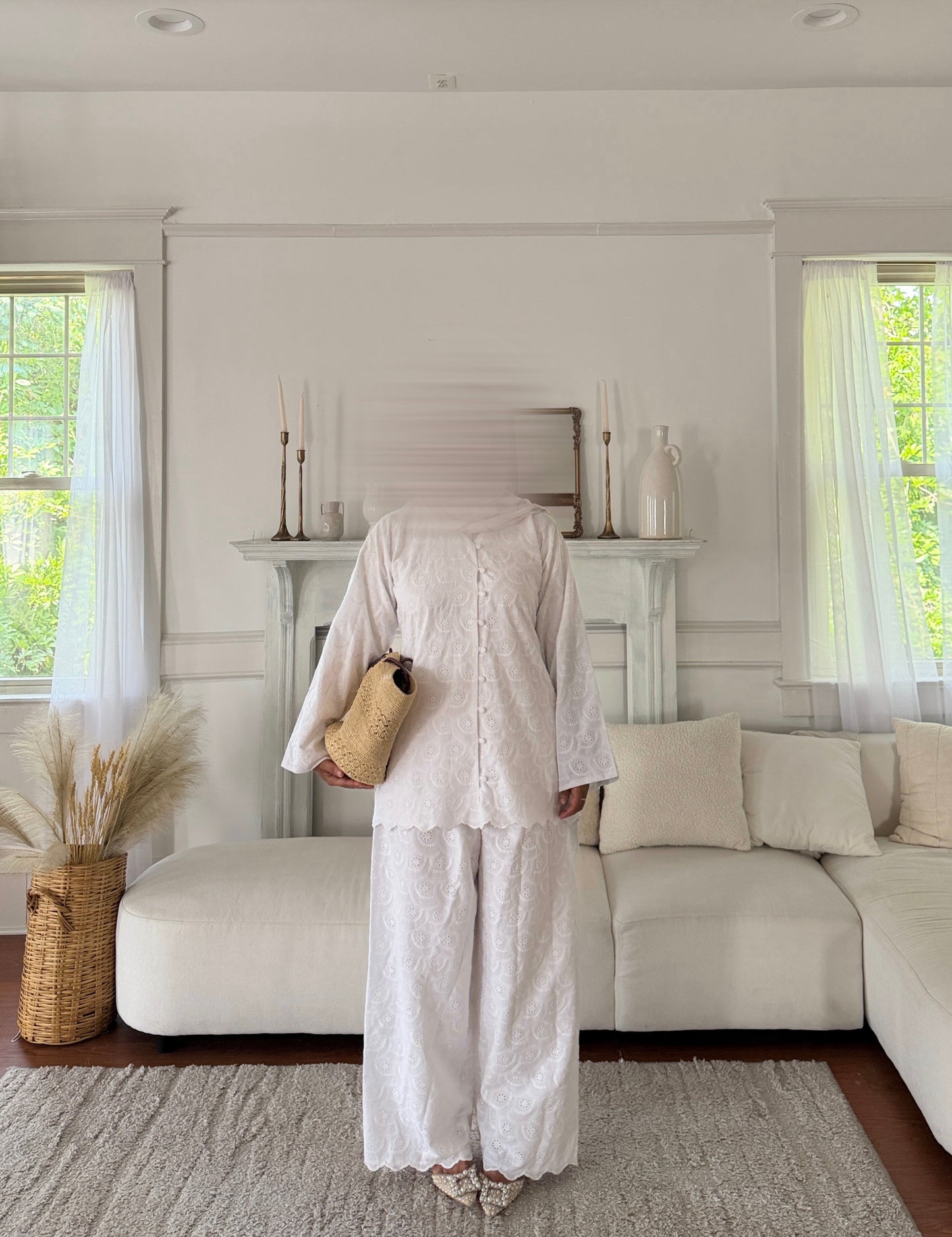 Two Piece-Cotton Top and Pant-Set-White