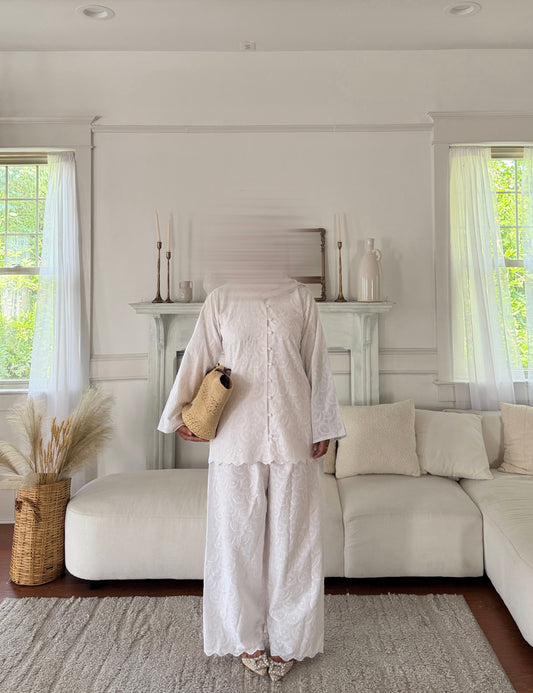 Two Piece-Cotton Top and Pant-Set-White