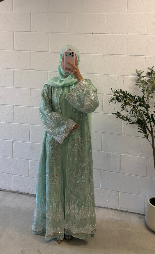 Liyana-Organza Embellished Abaya-Three-piece