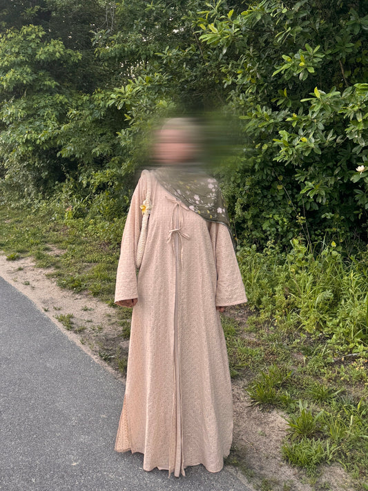 Hafsa-Front-Tie-Almond Cotton Abaya+hijab