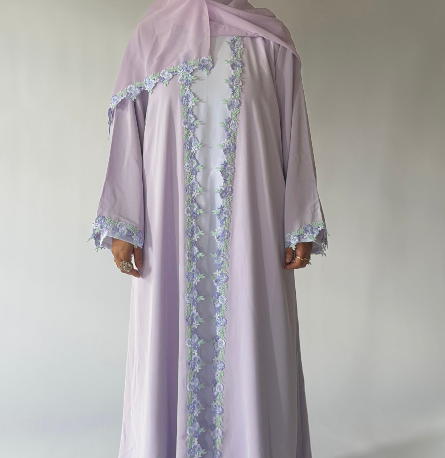 Afrin-Four Piece Lace-Abaya set- Lavender