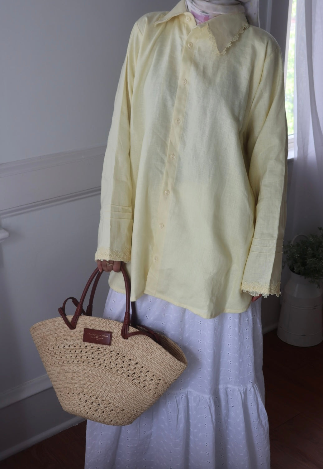 Linen-Butter Yellow-Lace Detail- Shirt