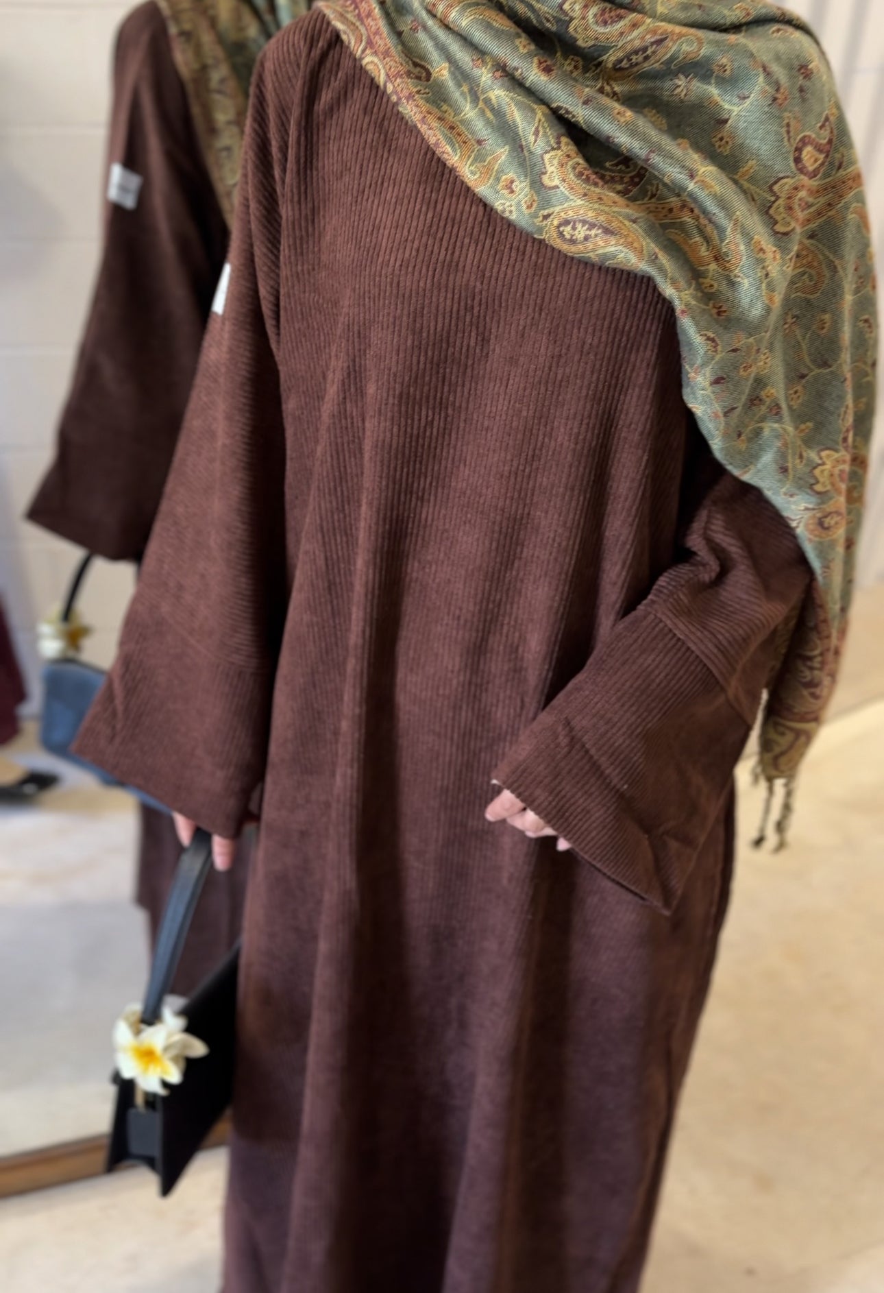 Jamila-Corduroy Winter Closed Abaya-Brown