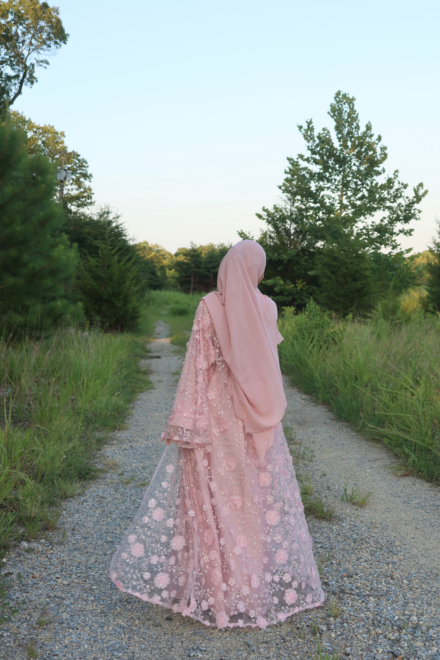 Malika-Heavy Work Flower Abaya - Blush