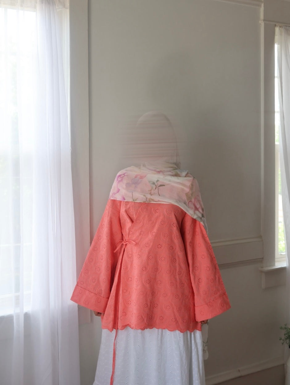 Kimono-Side Tie-Cotton Top-Peach Orange
