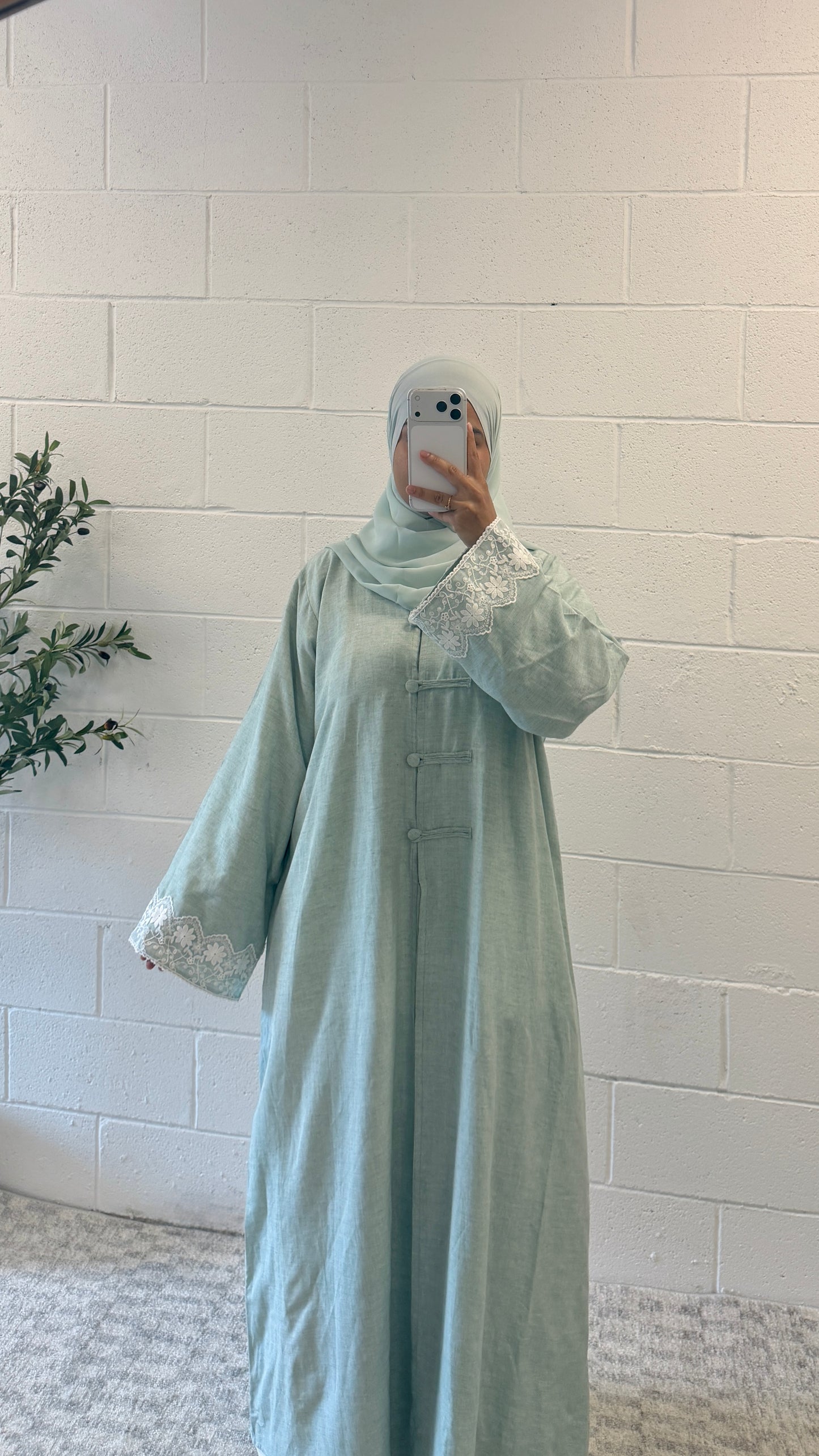 Sora-Linen Two Piece-Abaya Set-Soft Mint