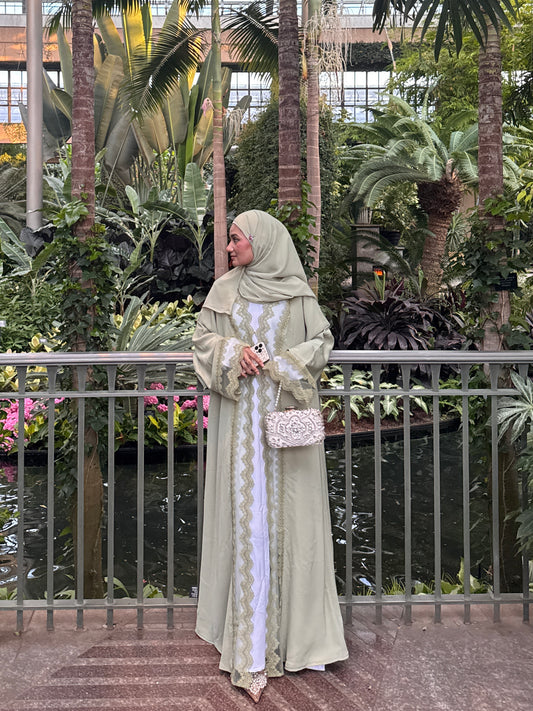 Duniya-Three Piece Lace-Abaya set-Matcha
