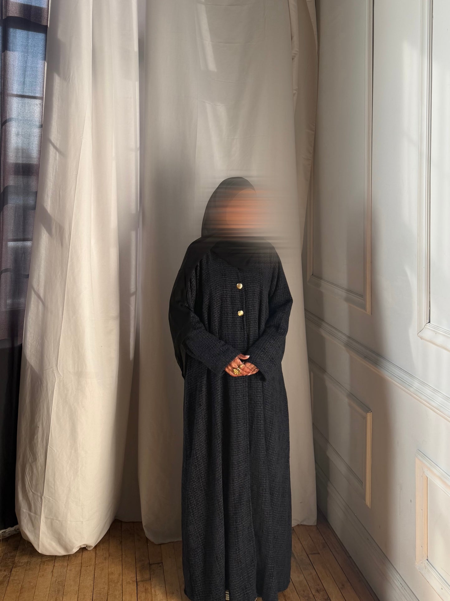 Tweed Abaya+Hijab-Navy