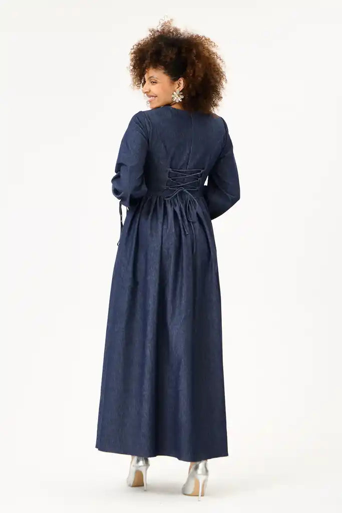 Willow-Dropped Waist- Maxi Dress-Indigo Denim