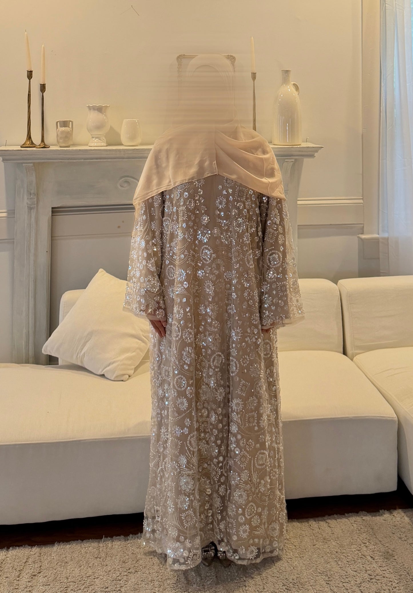 Roya-Heavily embellished-Abaya Set-Honey Beige