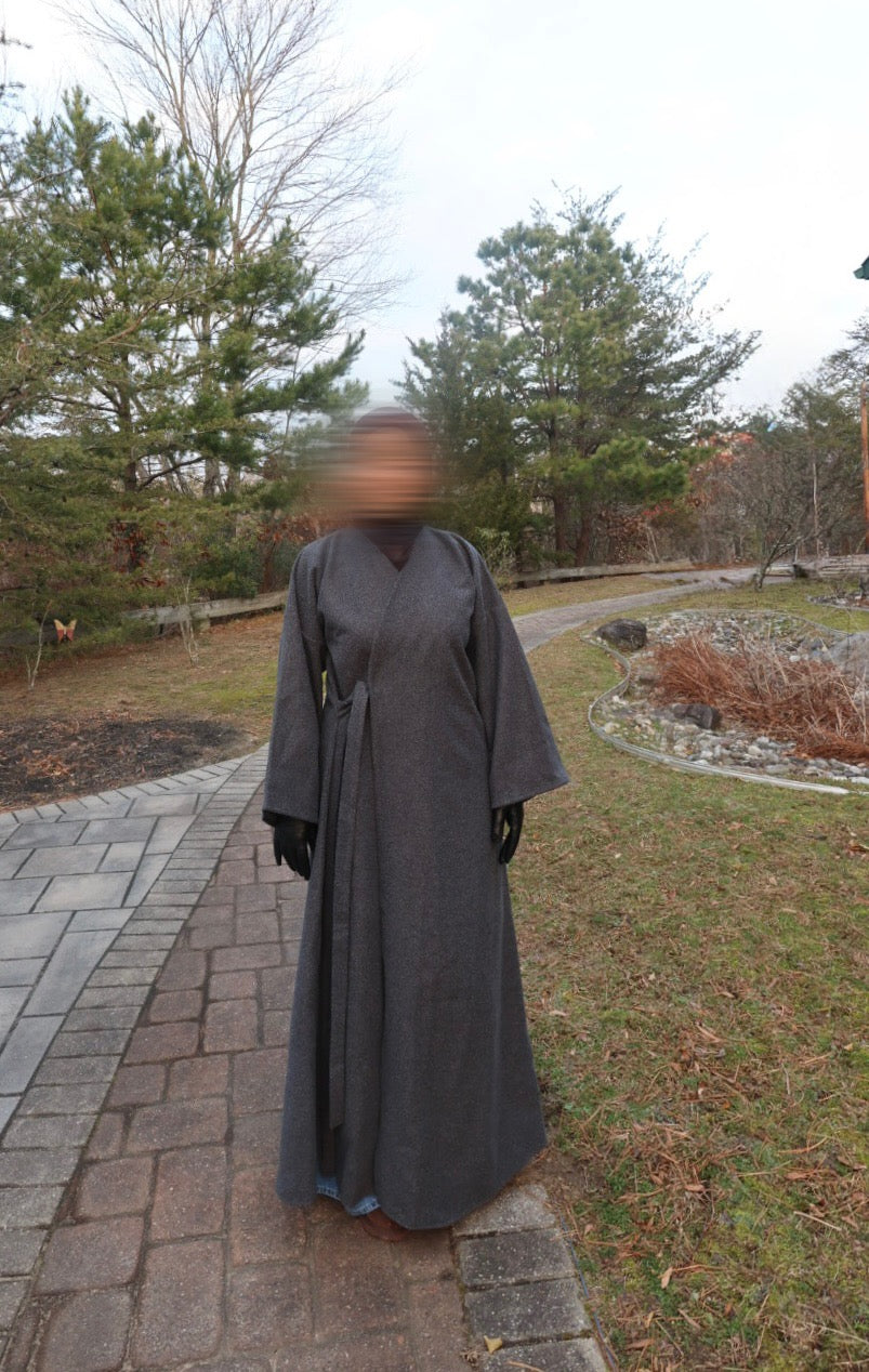Wool Abaya Coat-Matching Shawl-Dark Grey