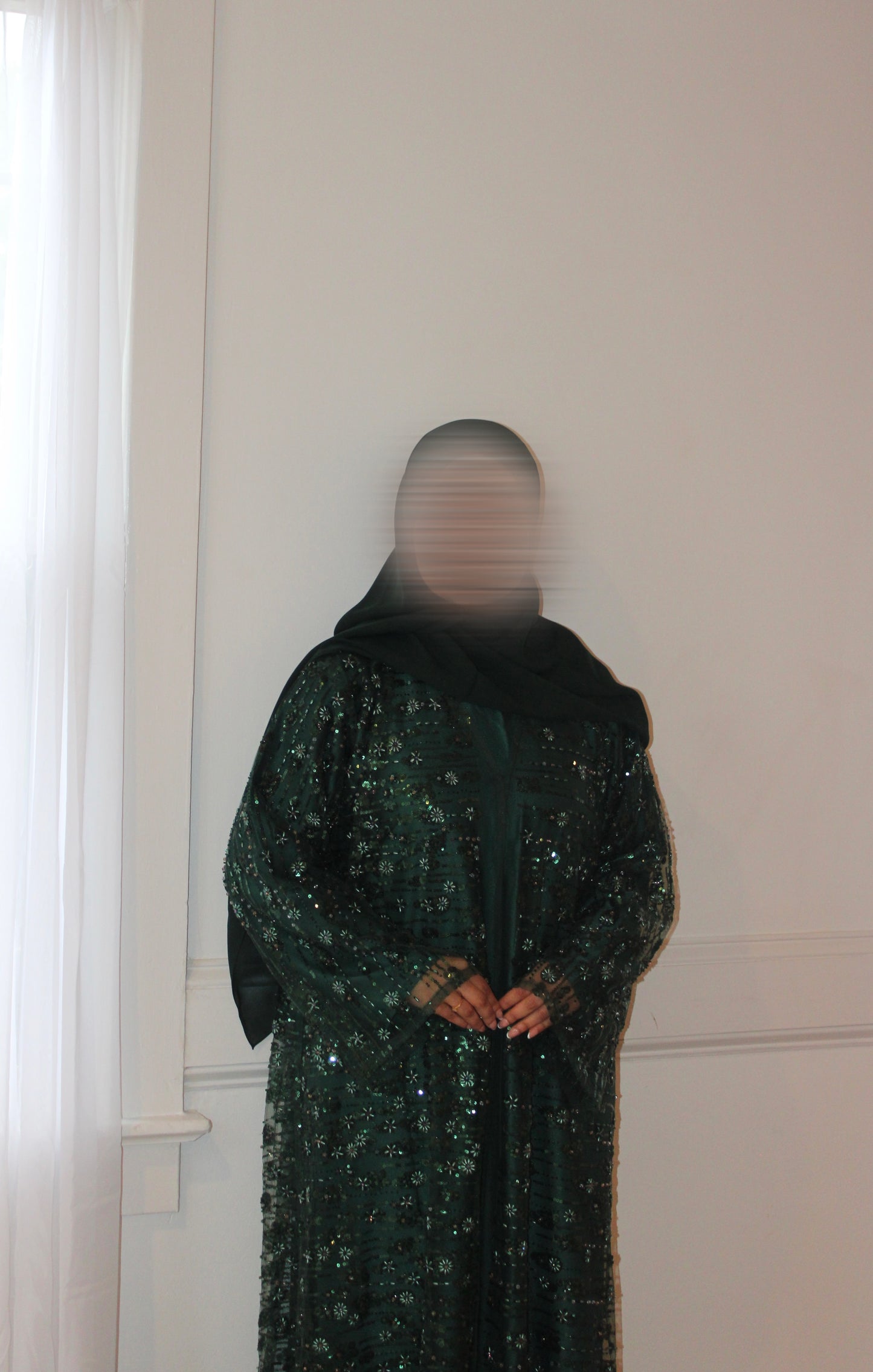 Roya-Heavily embellished-Abaya Set-Dark Green