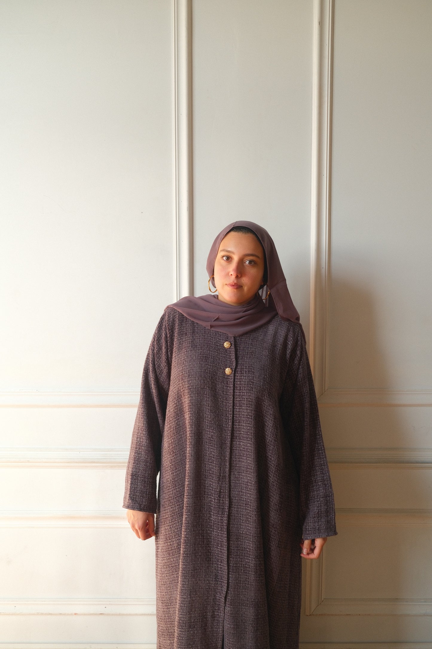 Tweed Abaya+Hijab-Lavender Grey
