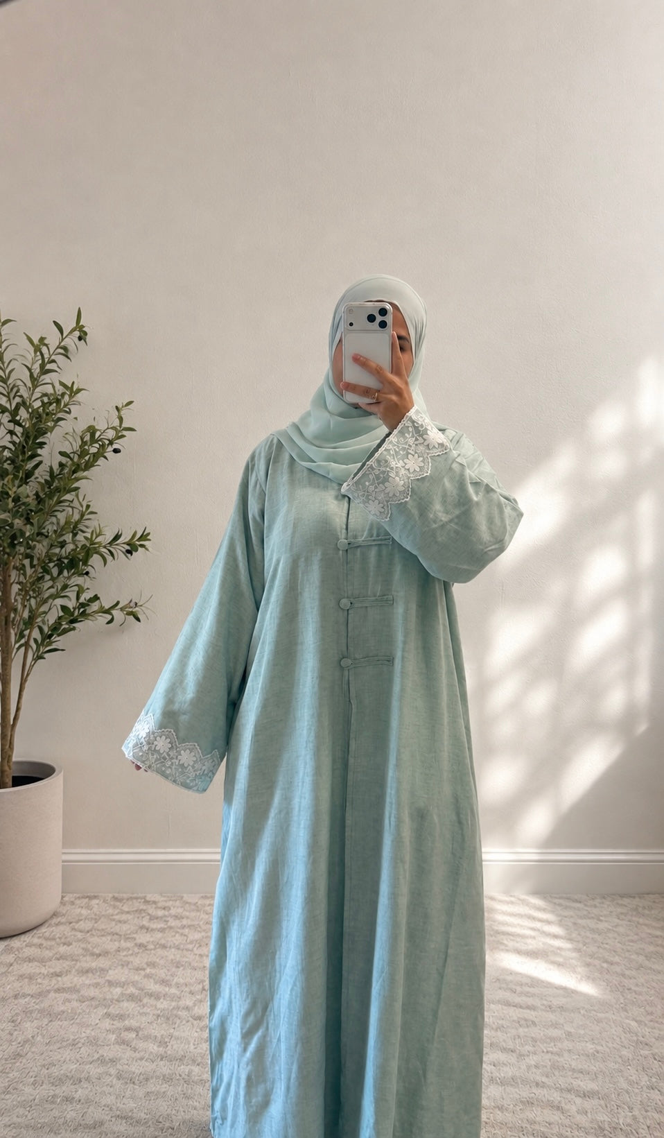 Sora-Linen Two Piece-Abaya Set-Soft Mint