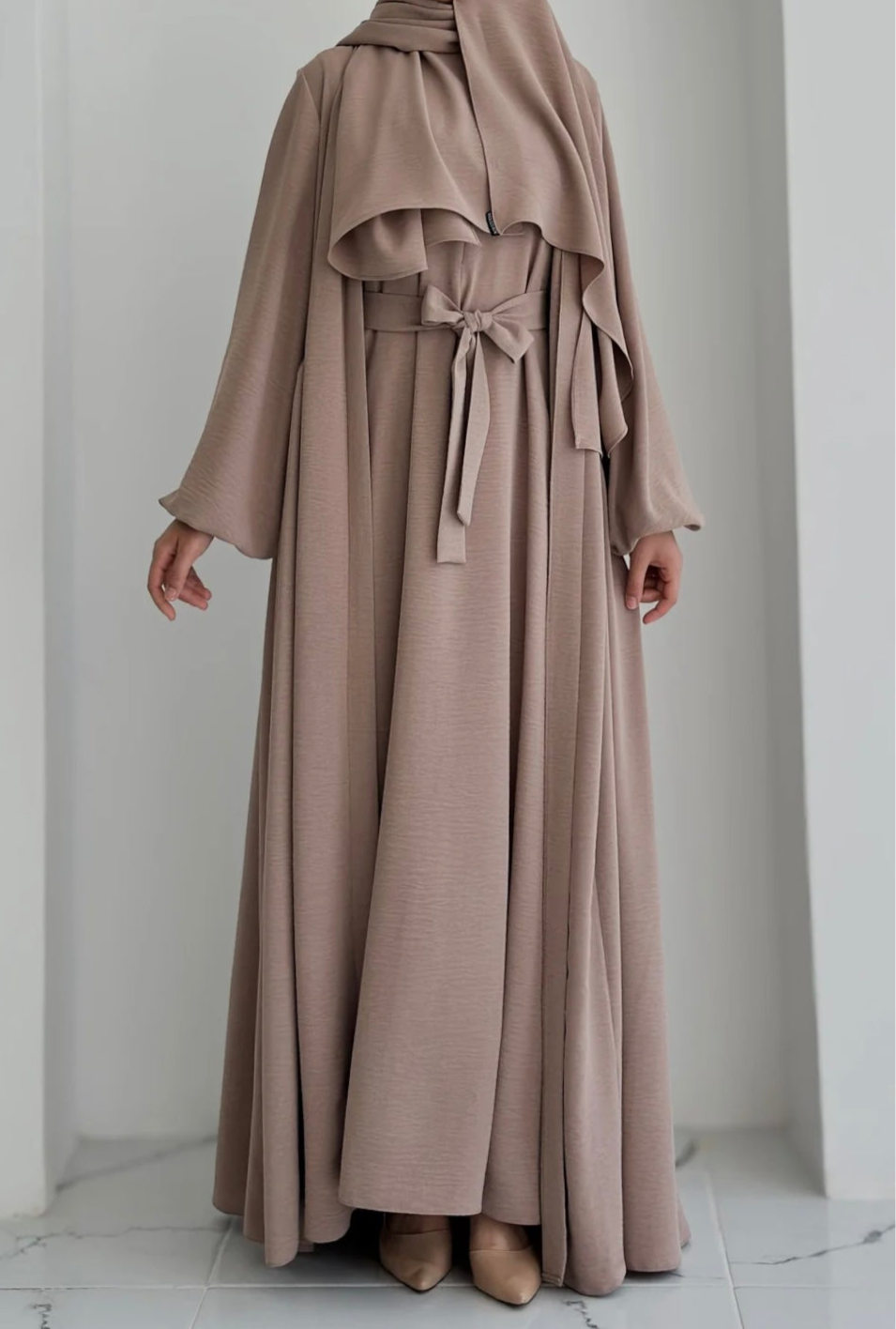 Aamina-Four-Piece Abaya Set- Mocha
