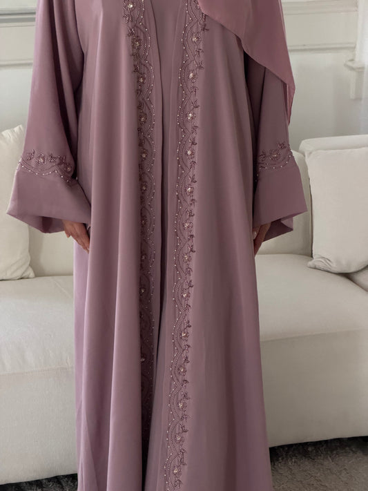 Inaya-Handwork Four-piece-Abaya set-Dusty pink