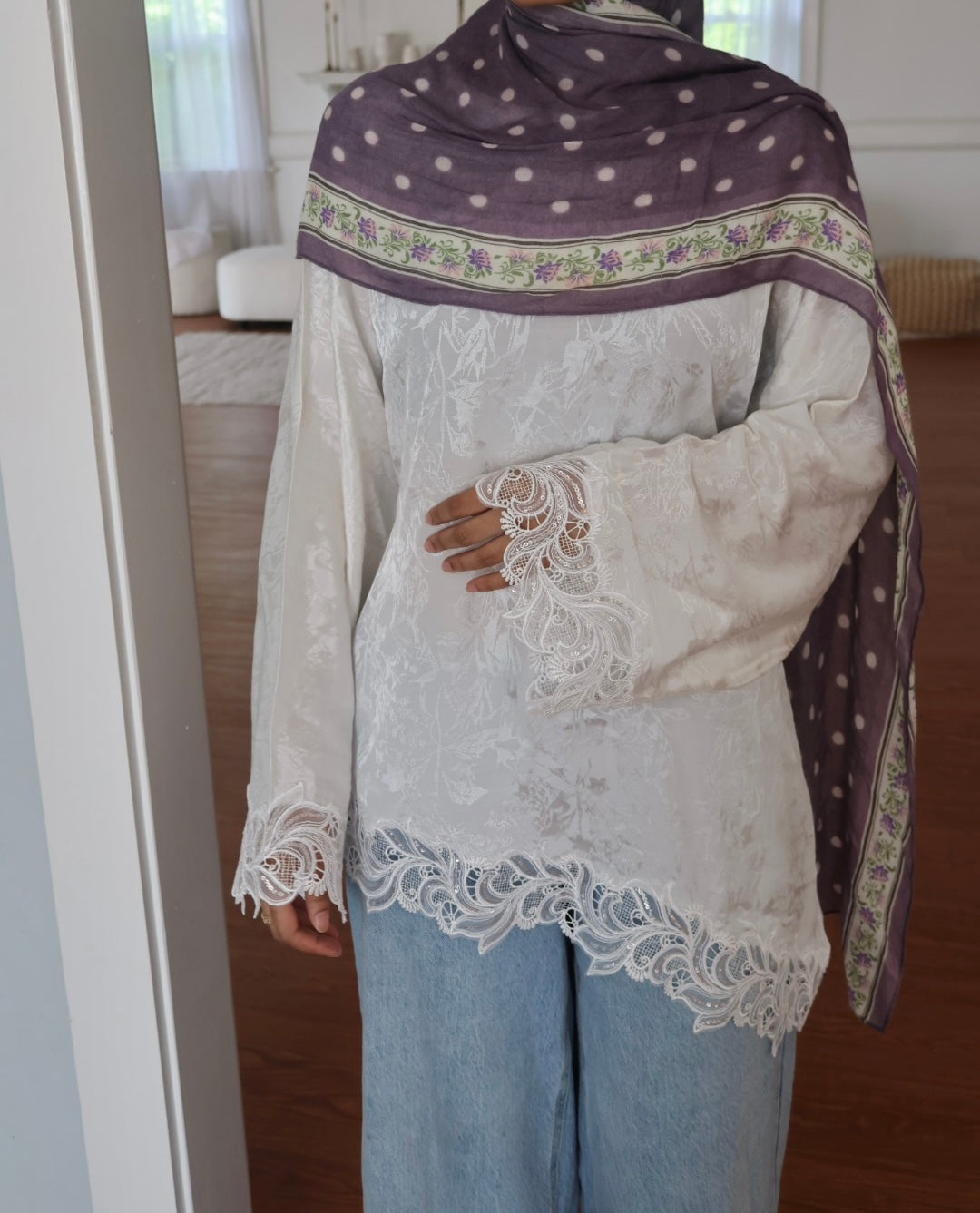 Ella- Asymmetrical-Lace Top-White