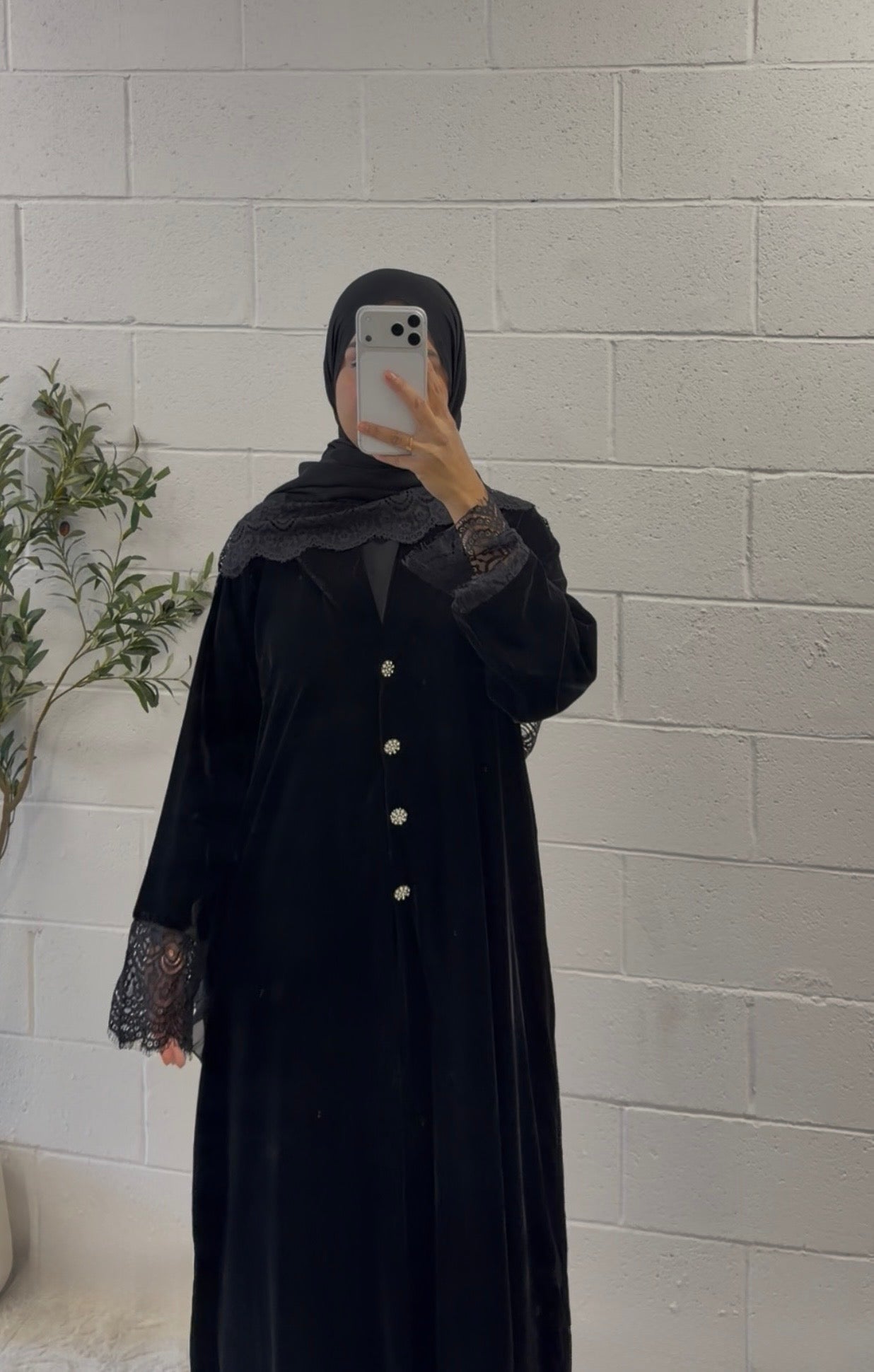 Leena-Velvet-Button-Blazer Abaya Set-Black