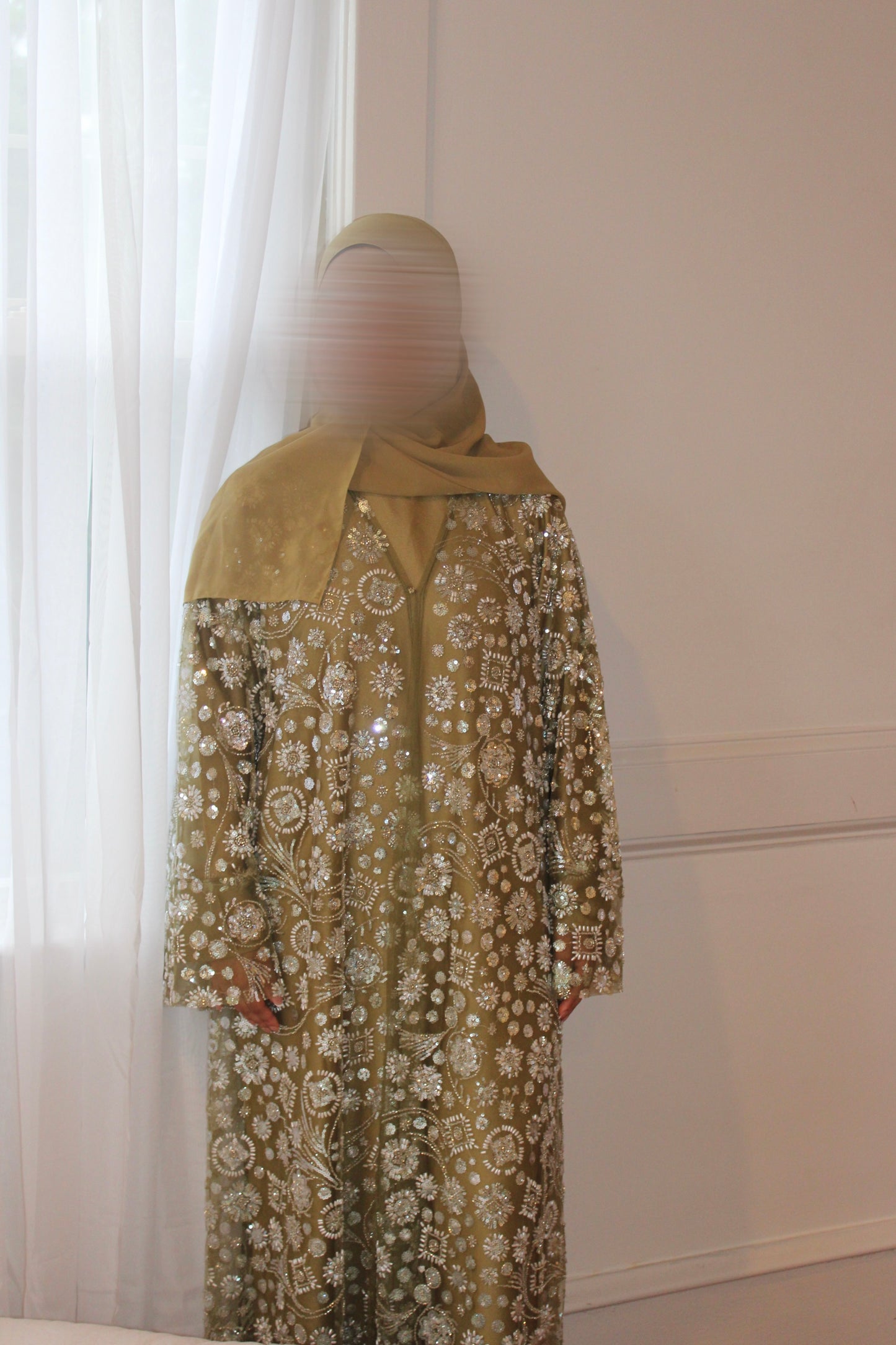 Roya-Heavily embellished-Abaya Set-Camo Yellow