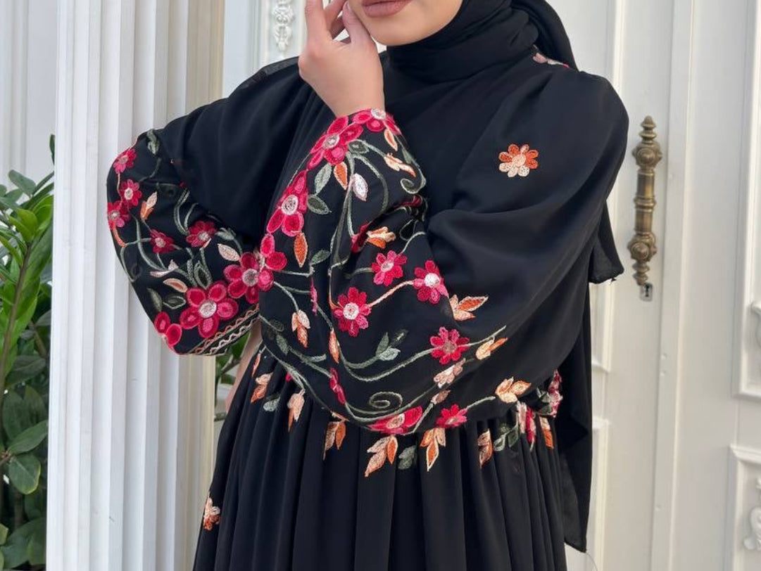 Ilham-Embroidered Black Dress