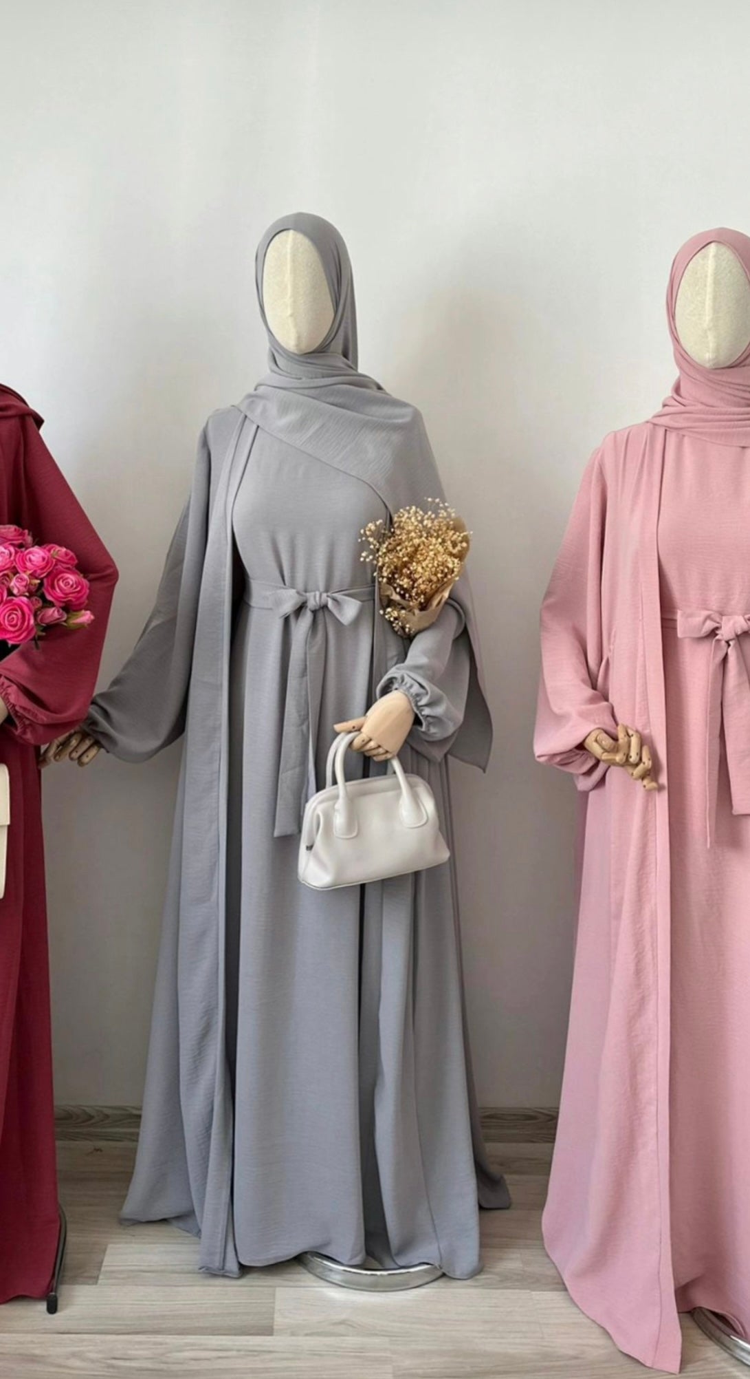 Tabassum-Four-Piece Abaya Set-Pink