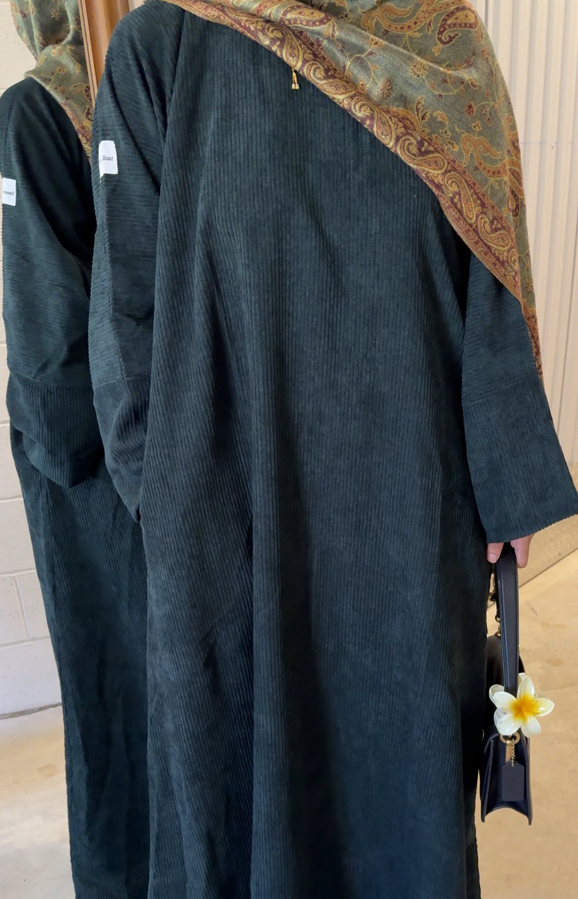 Jamila-Corduroy Winter Closed Abaya-Dark Green