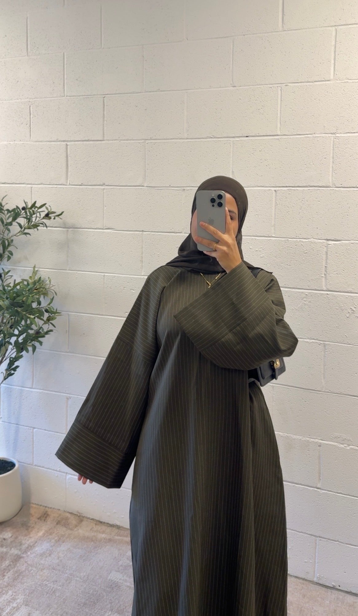 Stripe Abaya+Hijab-Dark Olive