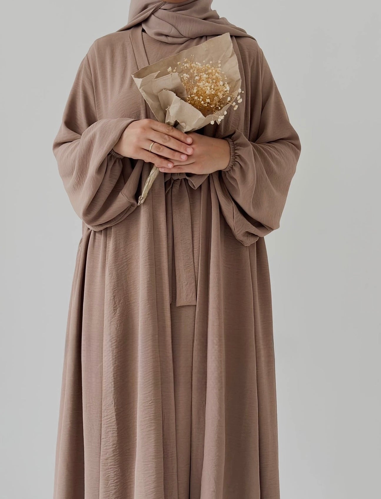 Tabassum-Four-Piece Abaya Set-Dark Nude