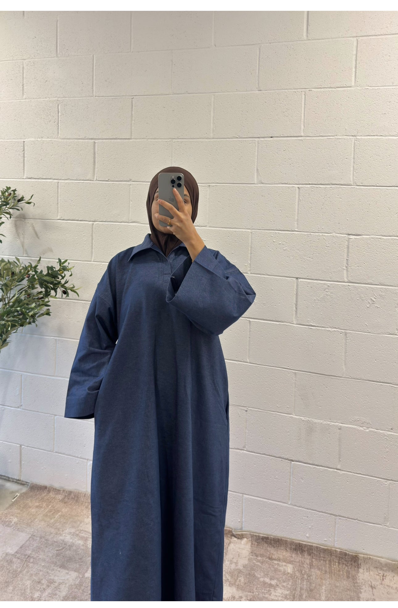 Denim-Loose fit-Shirt Abaya