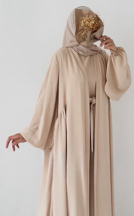 Tabassum-Four-Piece Abaya Set-Beige