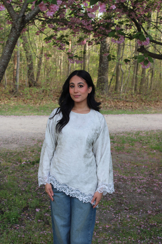 Ella- Asymmetrical-Lace Top-Powder