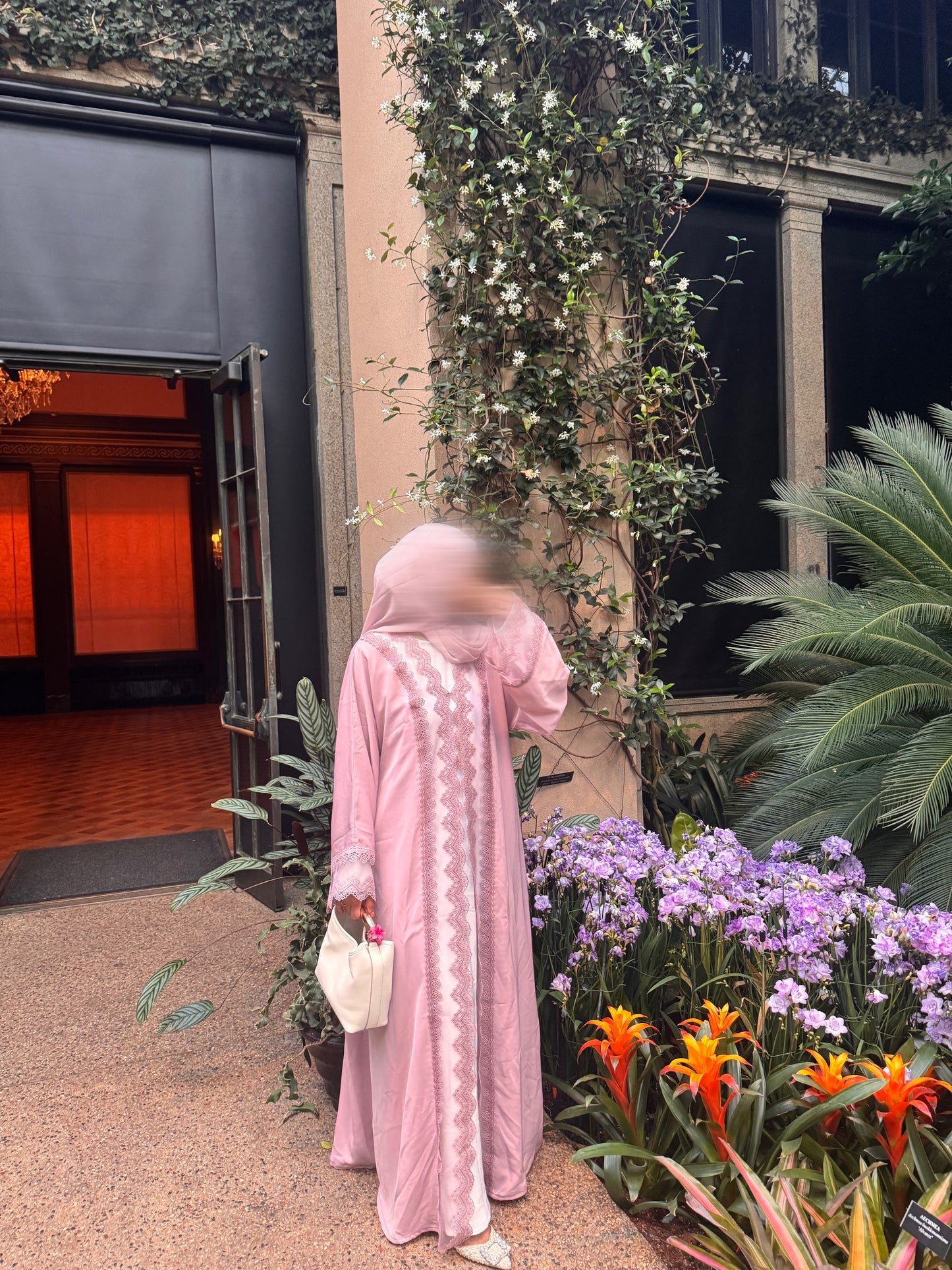Afrin -Three Piece Lace-Abaya set-pink