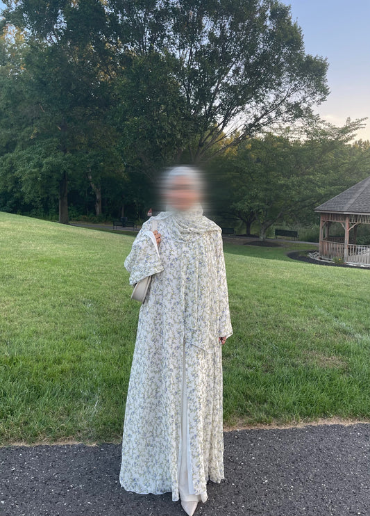 Nawrah-Floral Printed Abaya + Hijab