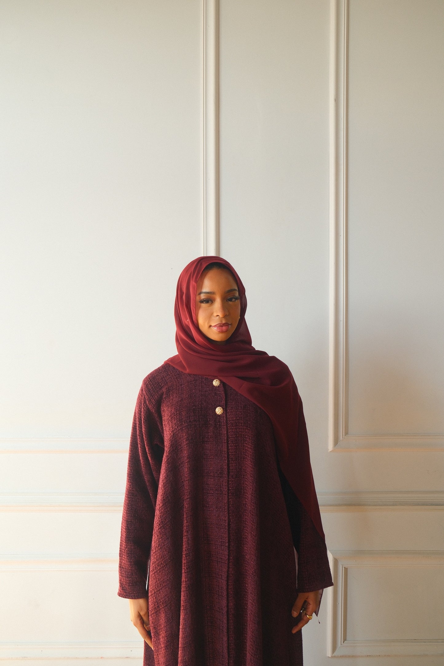 Tweed Abaya+Hijab-Maroon