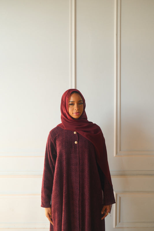Tweed Abaya+Hijab-Maroon