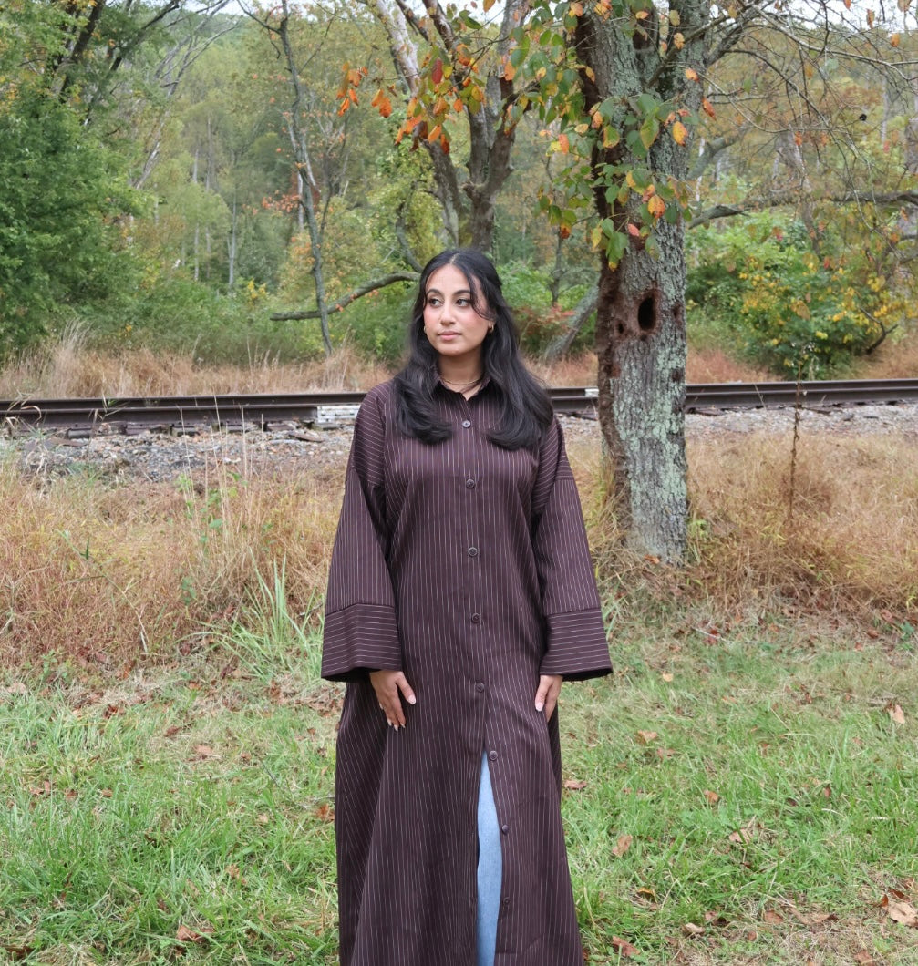 Button- Shirt Abaya+Hijab- Coffee